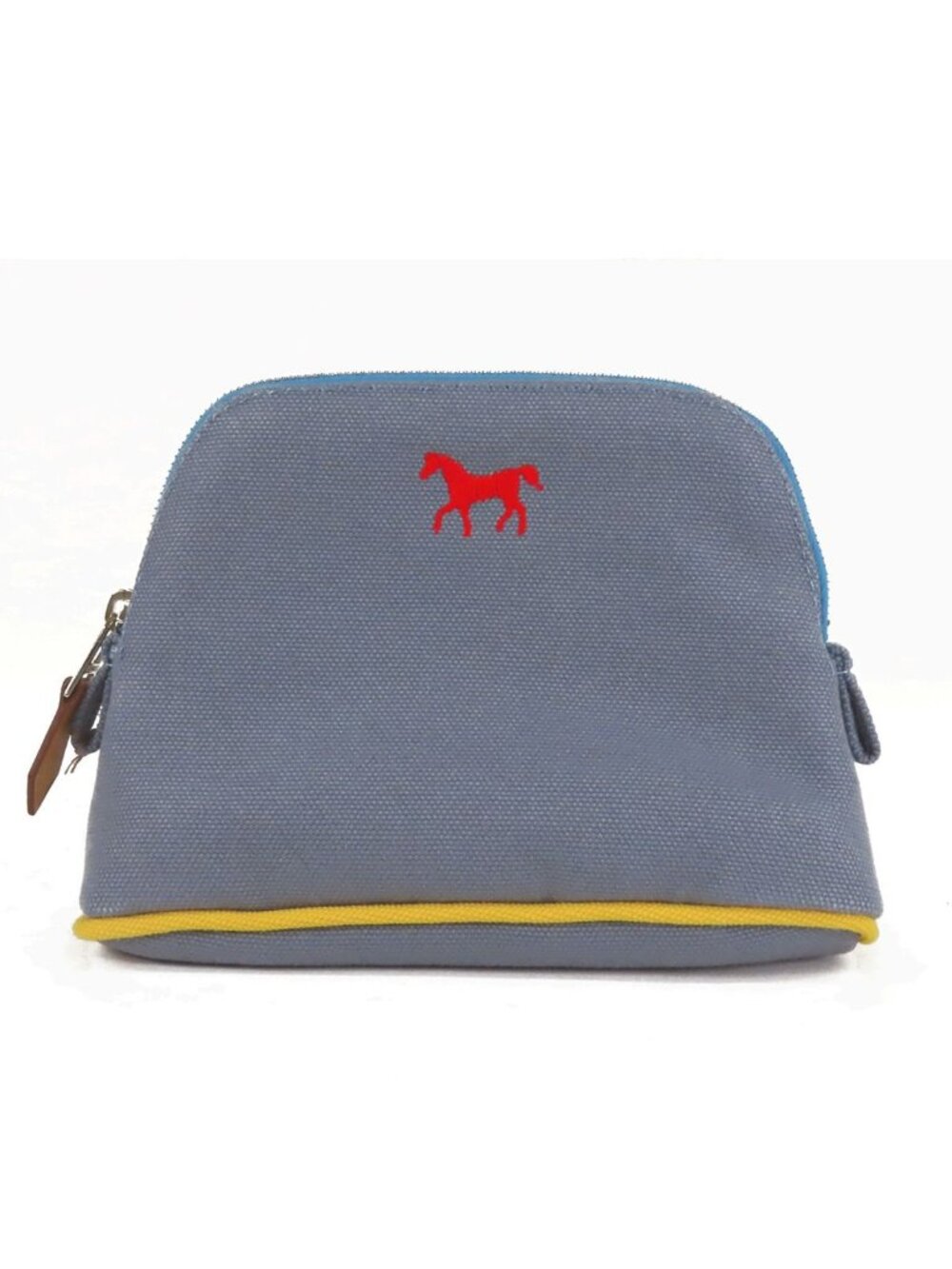 Hermes Bolide Pouch Blue Gray Yellow Silver Cotton Horse Pattern Cube
